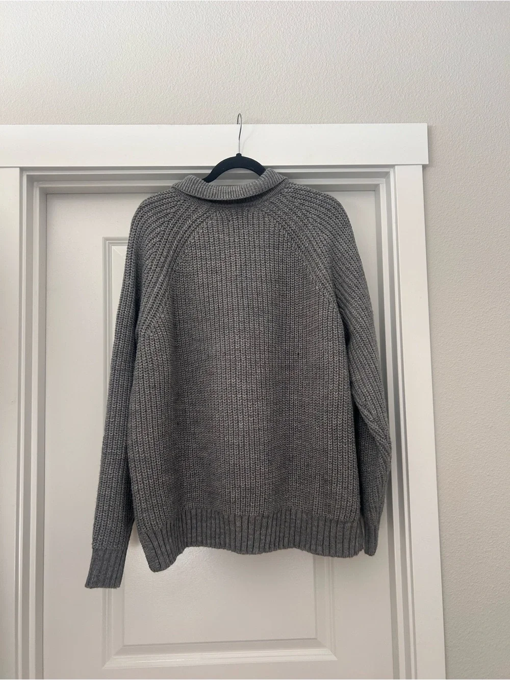 ASOS Grey Rib-Knit Polo Collar Cardigan Sweater